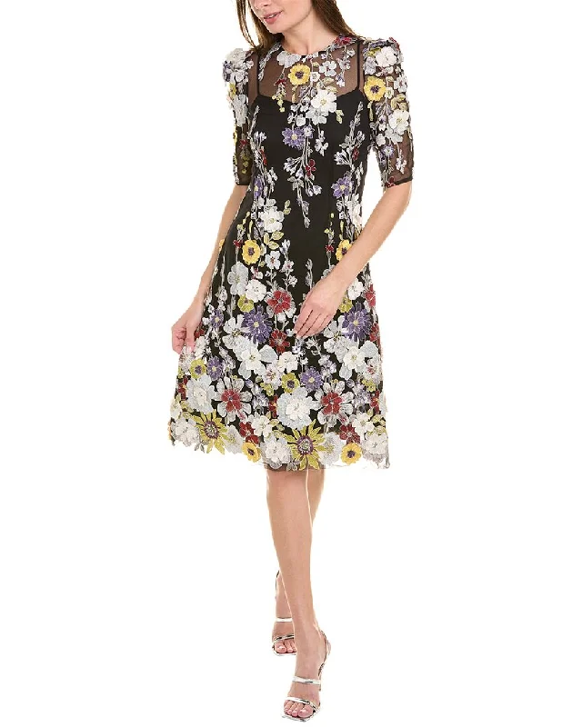 ladies-floral-dress-wine-wisteria-Teri Jon by Rickie Freeman Embroidered Floral A-Line Dress