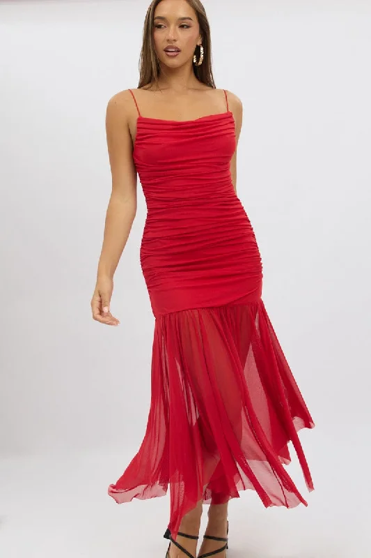 ladies-bodycon-dress-versatile-vixen-Red Bodycon Dress Singlet Maxi