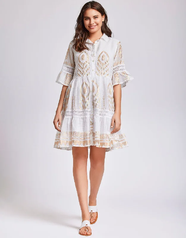 Women's shirt dress gem flair -Rachel Shirt Dress - White