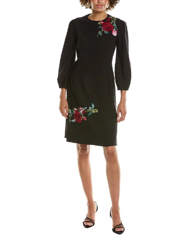 ladies-floral-dress-street-sage-Teri Jon by Rickie Freeman Floral Applique Crepe Sheath Dress