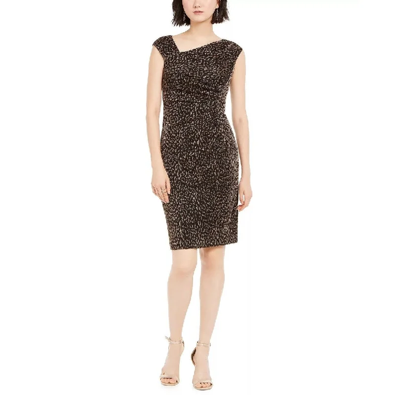 ladies-bodycon-dress-blush-bang-Vince Camuto Women's Metallic Animal-Print Bodycon Dress Black Size 16