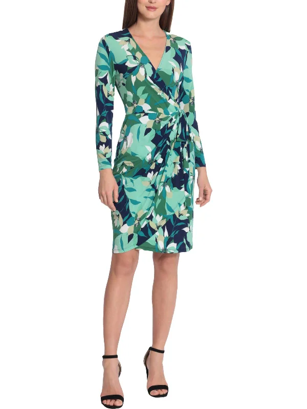 ladies-floral-dress-date-night-dahlia-Womens Floral Print Knee Length Wrap Dress