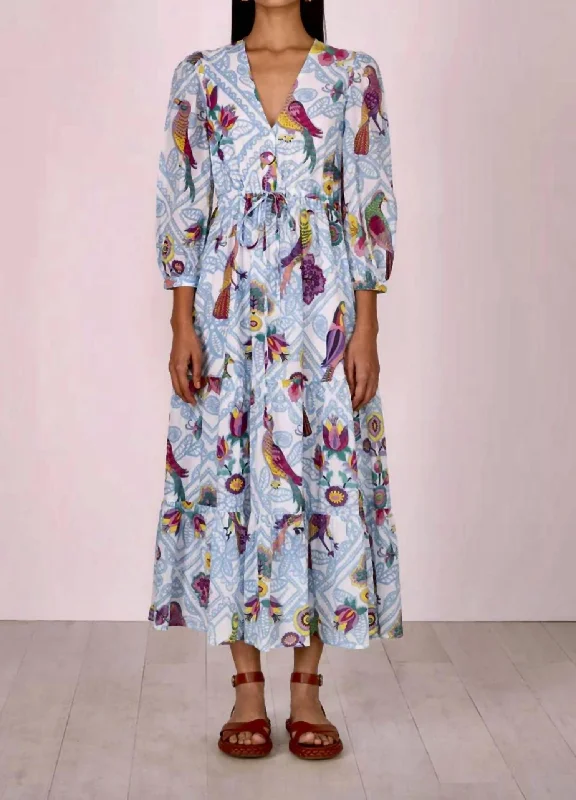 ladies-floral-dress-rose-radiance-Castor Dress In Folk Floral Sky