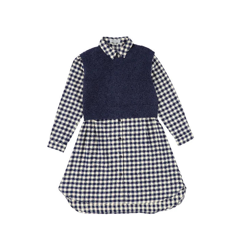 Women's shirt dress gap glow -Bace Collection Navy Flannel Gingham Overlay Shirt Dress [FINAL SALE]