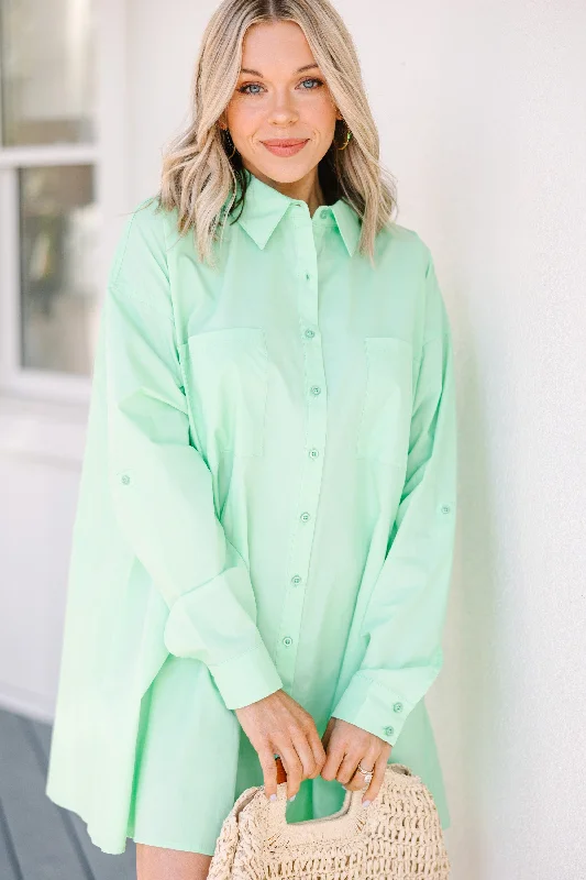 Women's shirt dress trim pop -All Good Things Mint Green Shirt Dress