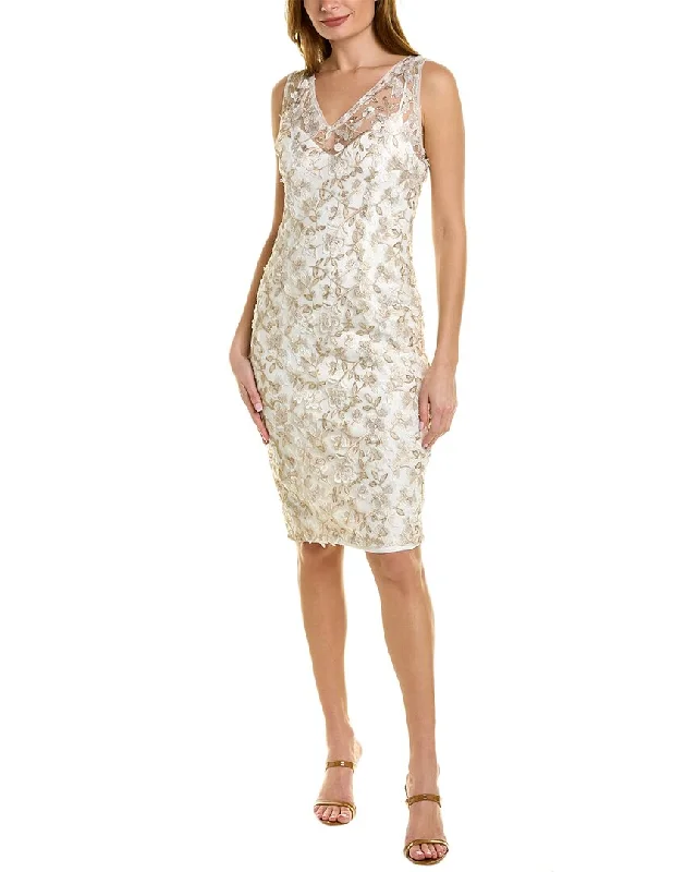 ladies-floral-dress-structured-stem-Adrianna Papell Floral Embroidered Sheath Dress