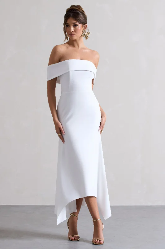 ladies-midi-dress-black-bliss-Windsor | White Bardot Midi Dress