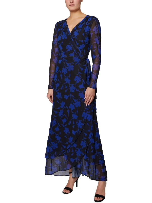 ladies-floral-dress-bright-blossoms-Womens Floral Long Wrap Dress