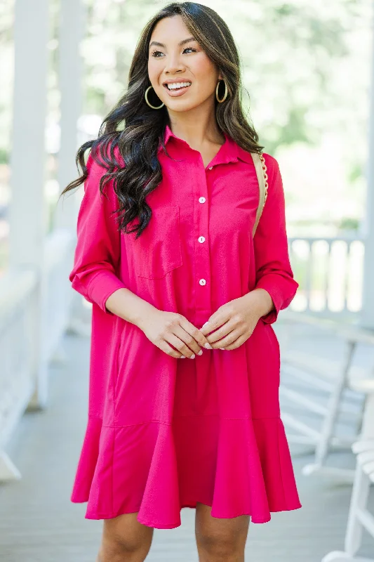 Women's shirt dress mid chic -Share Your Story Fuchsia Pink Shirt Dress