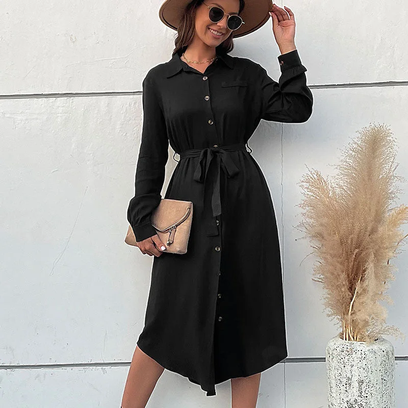 Women's shirt dress shine pop -Women's New Black Polo Shirt Long Sleeve Dress