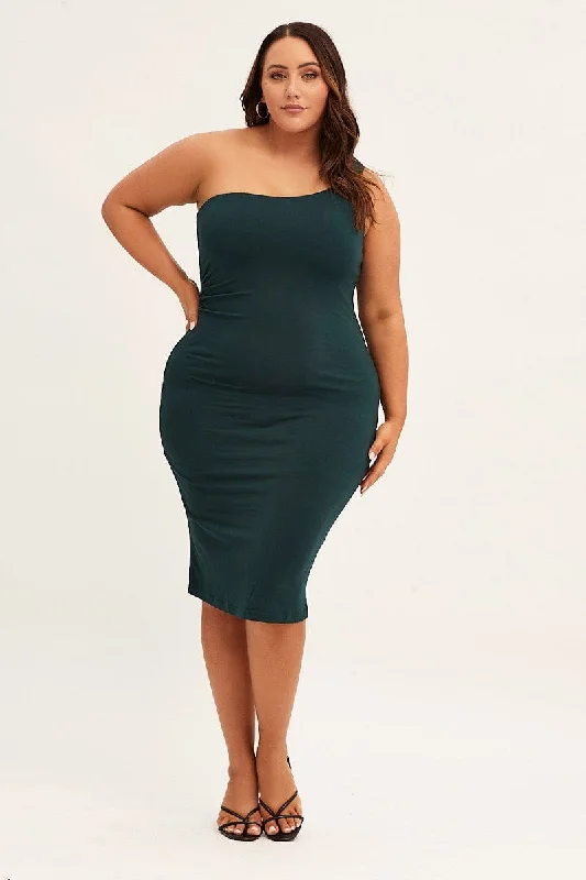 ladies-bodycon-dress-tight-fit-Green One Shoulder Jersey Bodycon Dress