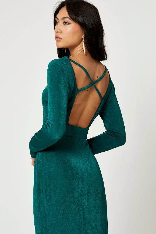 ladies-bodycon-dress-maternity-mold-Green Slinky Jersey Bodycon Dress