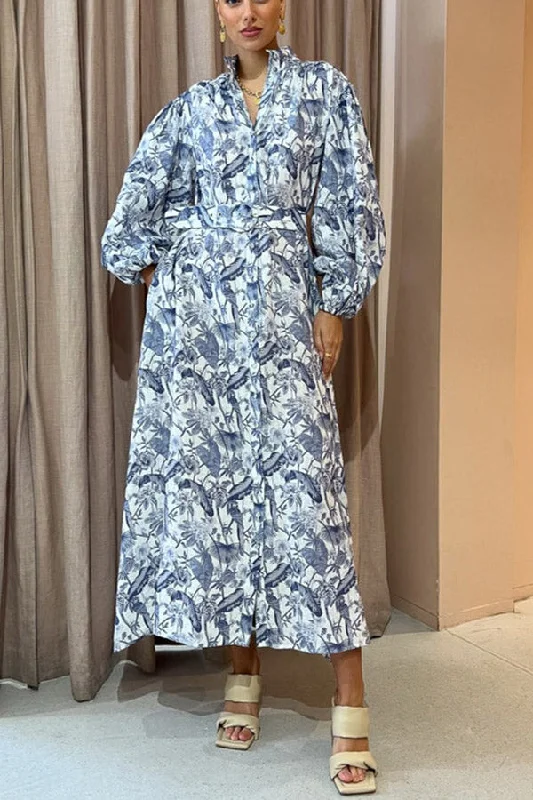 Women's shirt dress lush pop -Transform Your Wardrobe Jungle Print Belt Pocketed Shirt Maxi Dress