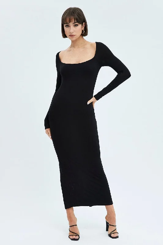 ladies-bodycon-dress-plum-pinch-Black Maxi Dress Long Sleeve Bodycon