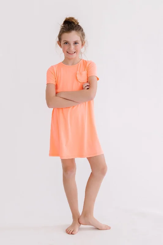 Women's shirt dress old flair -Neon Coral T-Shirt Dress