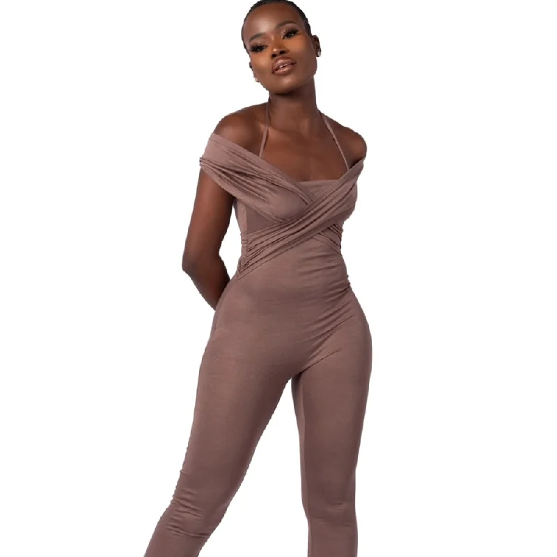 ladies-bodycon-dress-plum-pinch-From Grayscale Women's Crossover Bodice Bodycon Jumpsuit Brown Size Large