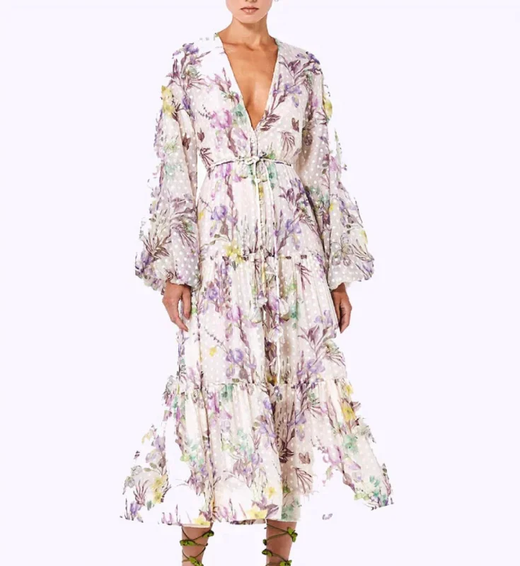 ladies-floral-dress-ecru-iris-Nicole Dress In Floral Embroidered