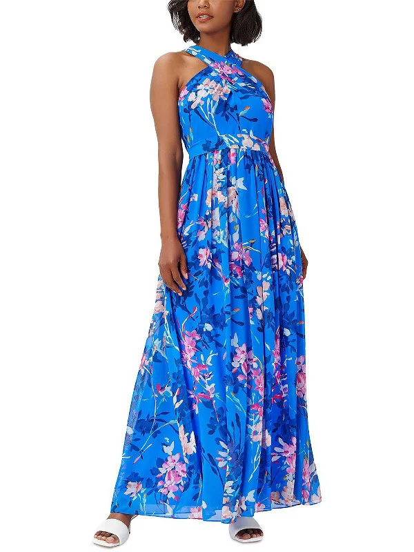 ladies-maxi-dress-berry-bloom-Womens Chiffon Halter Maxi Dress