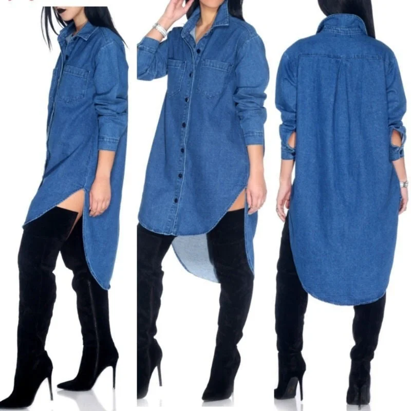 Women's shirt dress wild pop -CUTE FRONT SHORT BACK LONG SHIRT DRESS