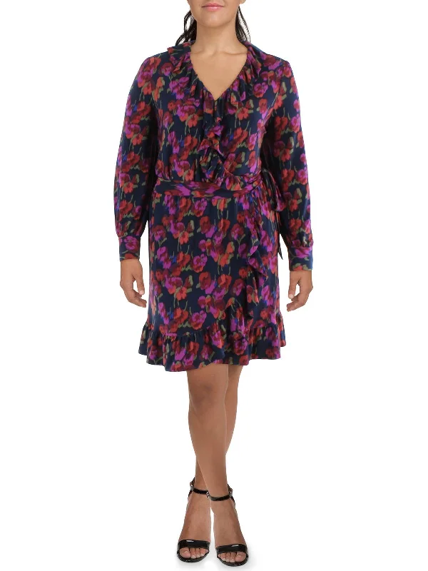 ladies-floral-dress-shimmer-sunflower-Womens Floral Knee-Length Shift Dress