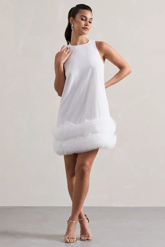 Women's mini dress thigh chic -Raise A Glass | White A-Line Mini Dress With Tulle Hem