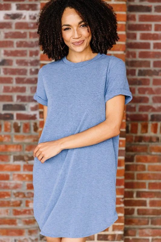 Women's shirt dress pull glow -Captivating Comfort Denim Blue T-shirt Dress