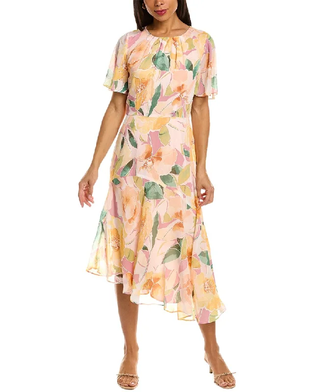 ladies-midi-dress-ruched-rhythm-Maggy London Flutter Sleeve Midi Dress