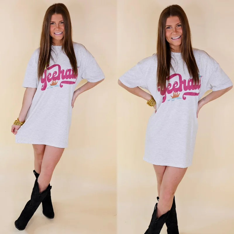 Women's shirt dress lush flair -YeeHaw Short Sleeve Tee Shirt Dress in Heather Grey