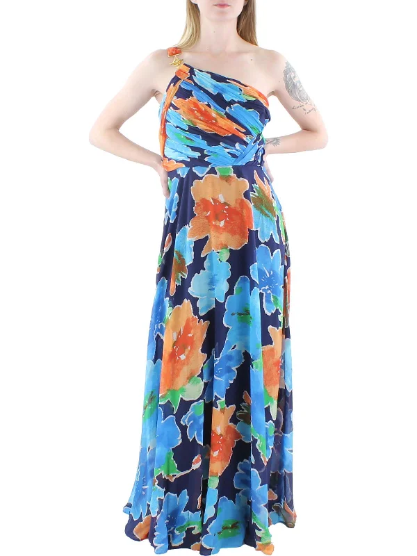 ladies-floral-dress-buttoned-bloom-Zurinda Womens Chiffon Floral Print Evening Dress