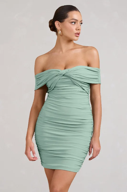 Women's mini dress gem glow -Appreciate | Sage Off The Shoulder Ruched Mini Dress