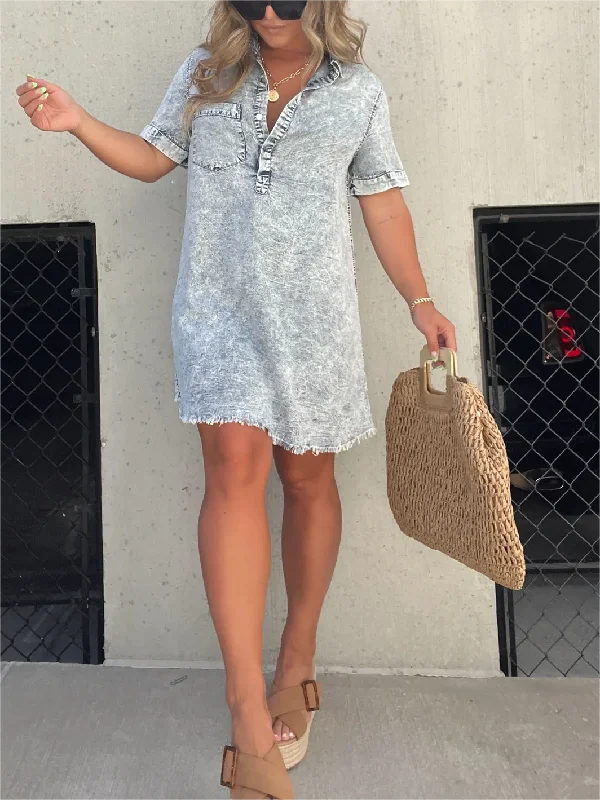 Women's shirt dress small chic -2023 WOMEN'S WASHED SHIRT DRESS (BUY 2 FREE SHIPPING)