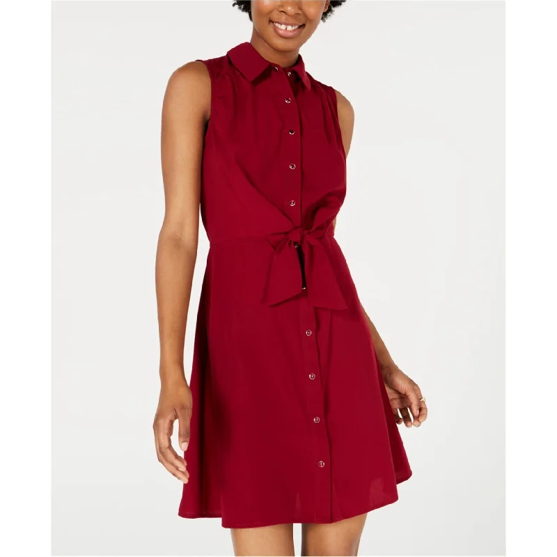 Women's shirt dress ruffle flair -Be Bop Womens Tie-Front Shirt Dress, Red, Small