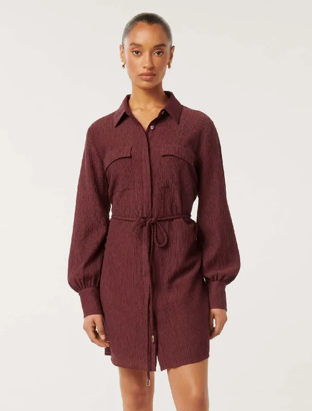 Women's shirt dress plush pop -Eloise Petite Textured Shirt Mini Dress