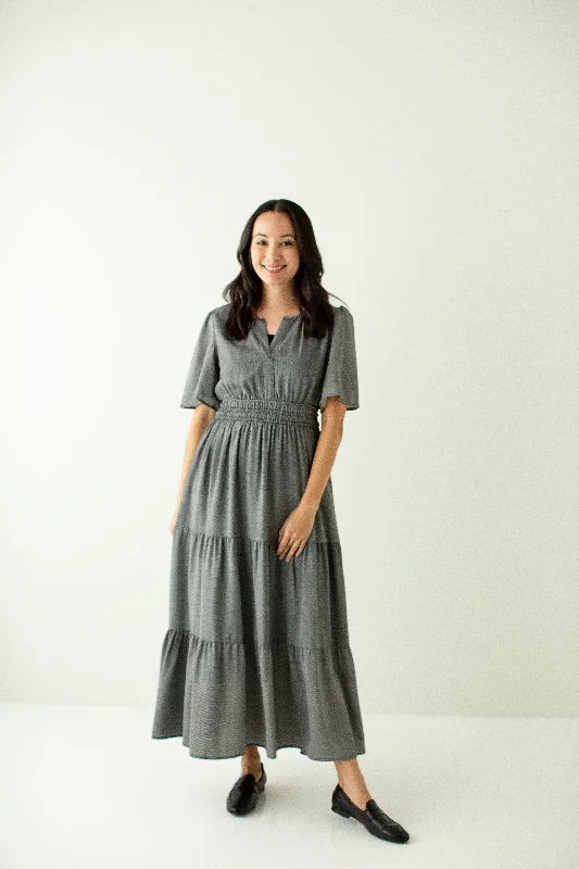 Women's mini dress knit flair -'Prairie' Mini Gingham Tiered Maxi Dress