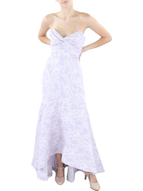 Womens Floral Gathered Evening Dress