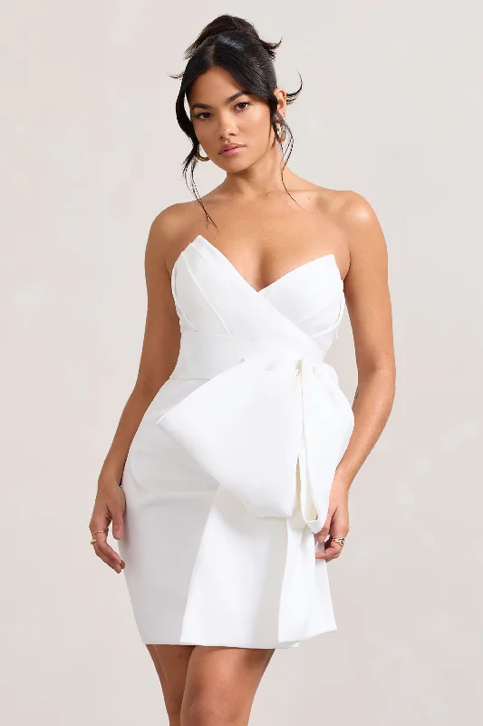 Women's mini dress core pop -Winner | White Bandeau Mini Dress With Oversized Bow