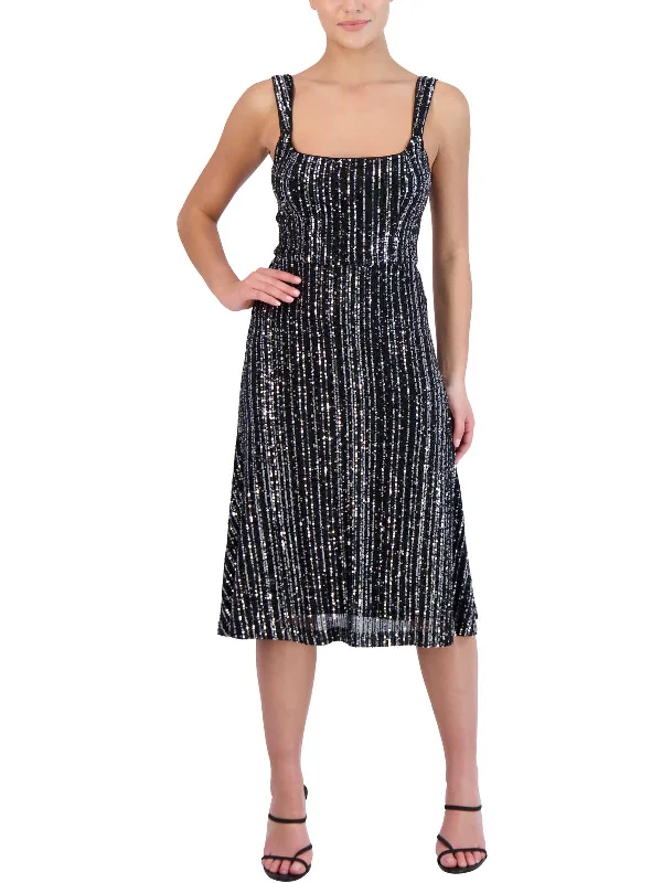 ladies-midi-dress-sand-sway-Womens Sequined Knee-Length Midi Dress