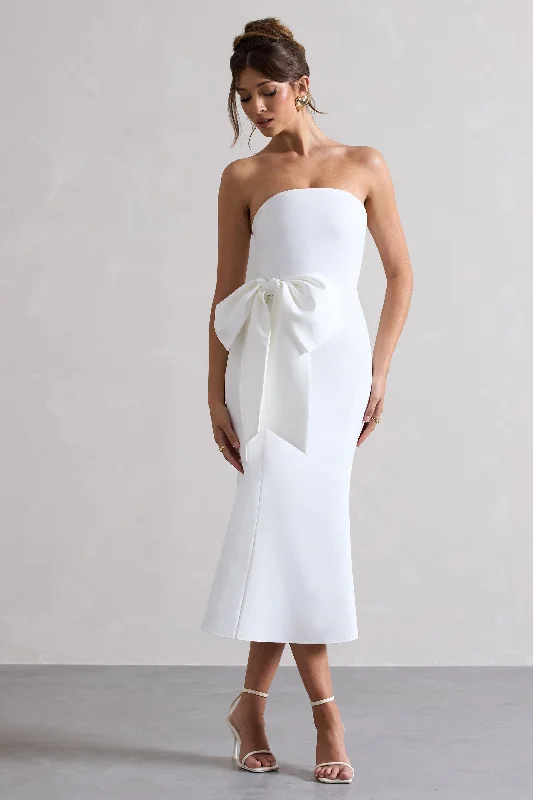 ladies-midi-dress-shimmer-sweep-To Me | White Bandeau Midi Dress With Oversized Bow