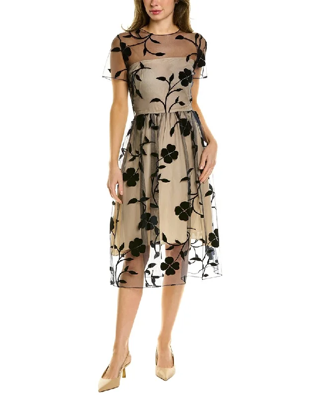 ladies-floral-dress-lapis-lily-Oscar de la Renta Floral Silk-Lined Cocktail Dress