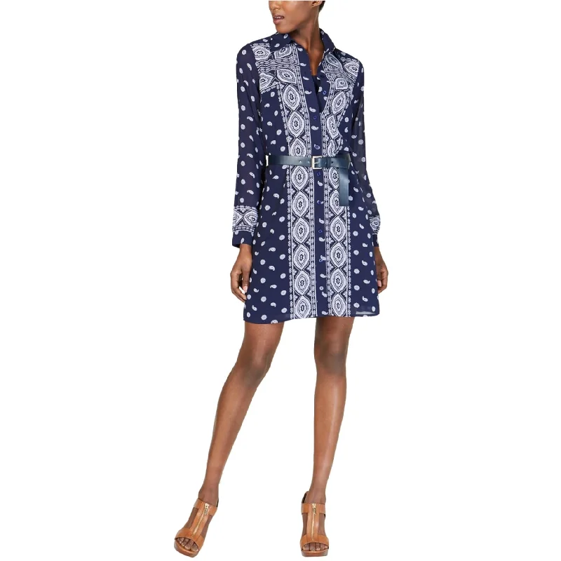 Women's shirt dress fun flair -Michael Kors Womens Paisley Printed Shirt Dress, Blue, Large