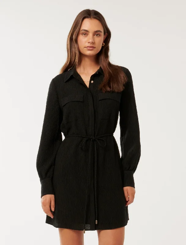 Women's shirt dress eve flair -Eloise Textured Shirt Mini Dress