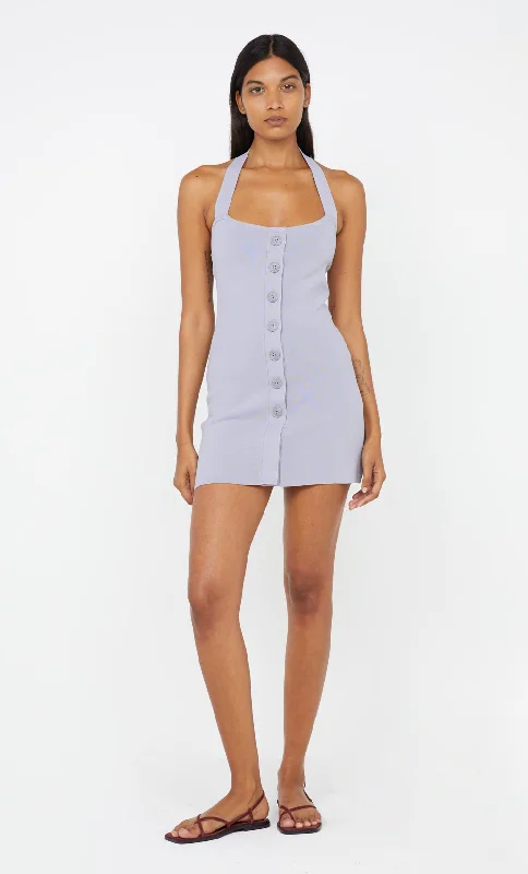 Women's mini dress drop flair -ILORA KNIT HALTER MINI DRESS - GREY