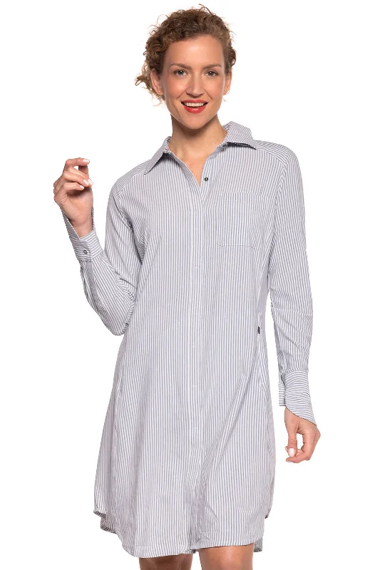 Women's shirt dress steel glow -Women's Malta Travel Shirt Dress | White/Navy Stripe