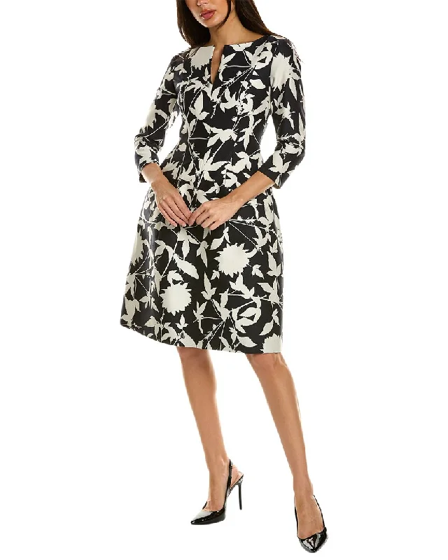 ladies-floral-dress-swingy-sage-Oscar de la Renta Floral Jacquard Dress