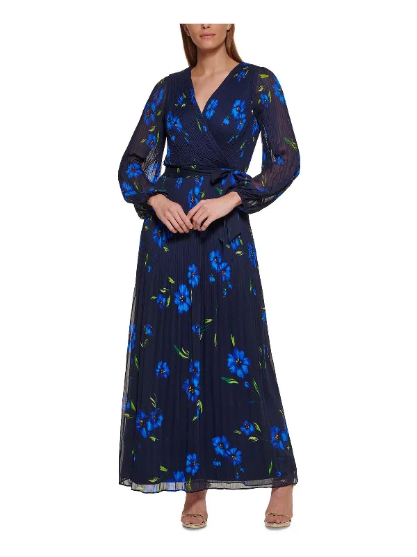 ladies-floral-dress-sheer-sprout-Womens Floral Balloon Sleeves Evening Dress