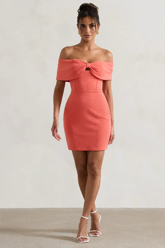 Women's mini dress full chic -Megan | Coral Bow Bardot Mini Dress