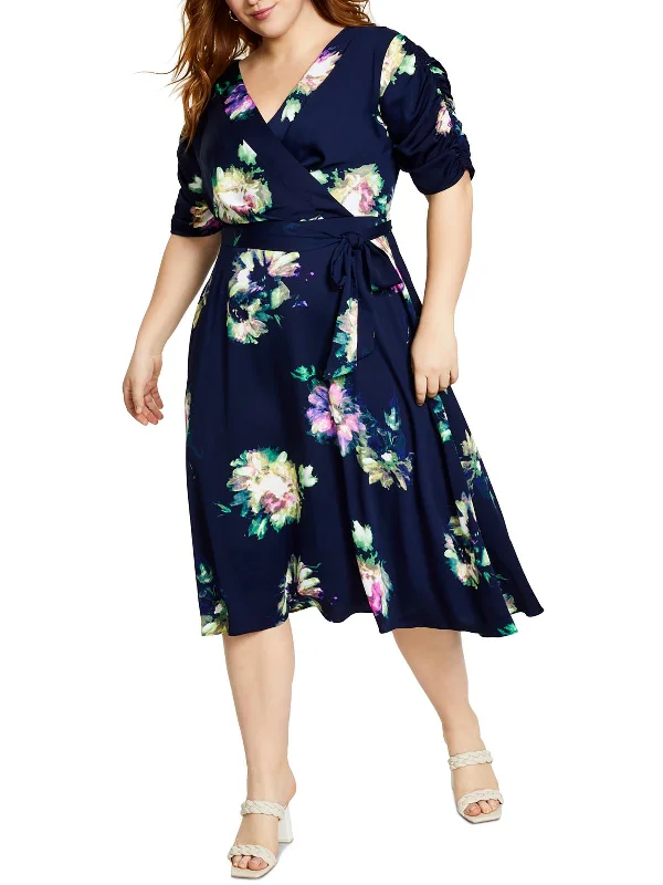 ladies-floral-dress-turquoise-thyme-Plus Womens Chiffon Floral Wrap Dress