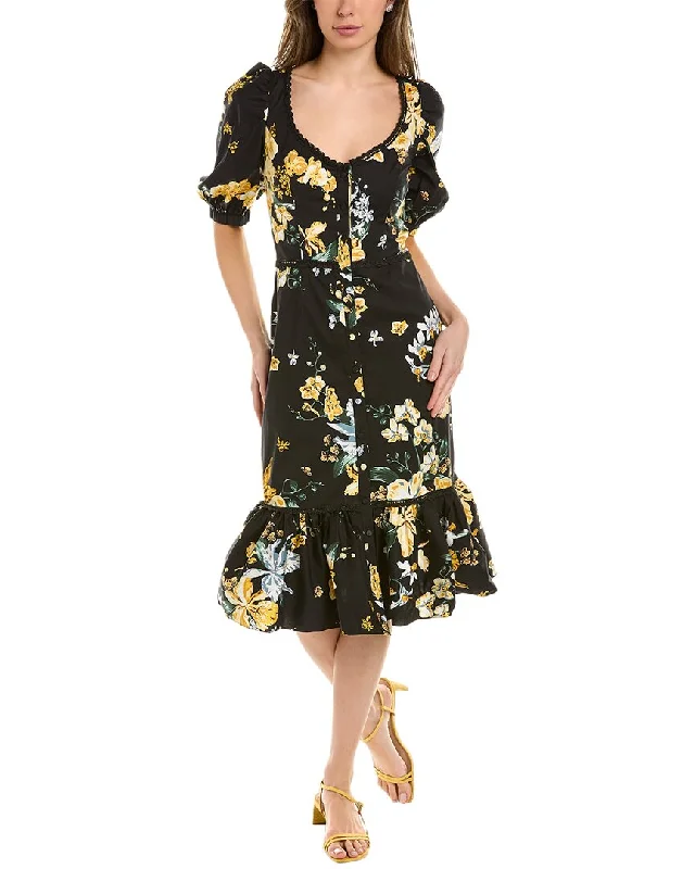 ladies-floral-dress-cap-sleeve-cosmos-Marchesa Notte Floral Print Sheath Dress