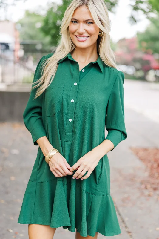 Women's shirt dress wide glow -Share Your Story Hunter Green Shirt Dress