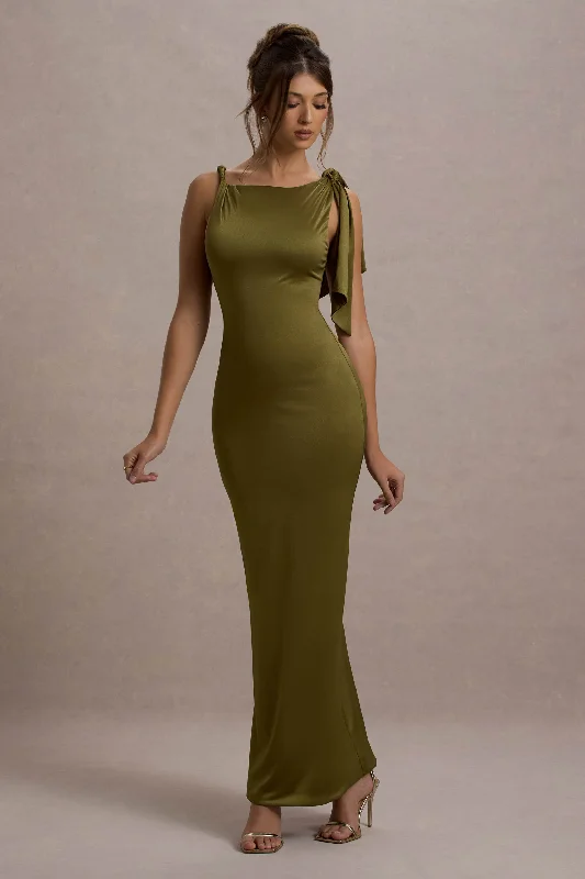 ladies-maxi-dress-minimal-magic-Kacey | Olive Twisted Knot Maxi Dress